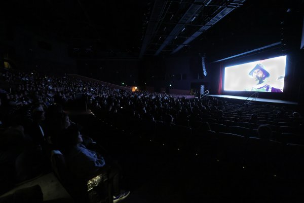 Packed theater audience at a People of the West screening of Episode One.